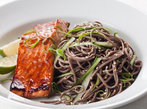 Salmon Teriyaki With Sesame Scallion Soba Noodles