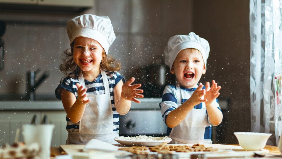 Kids playing in the kitchen