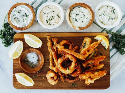 Beer-Battered Onion Rings and Veggies
