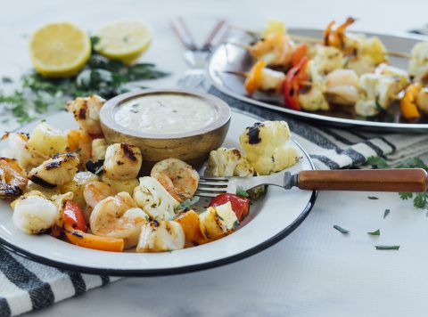 Seafood, Cauliflower, & Pineapple Skewers